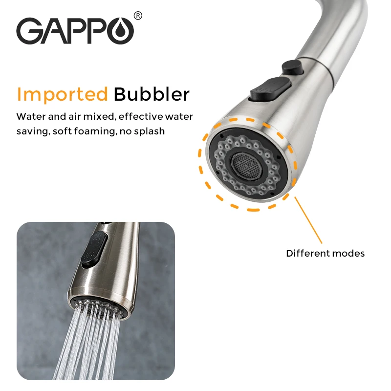 GAPPO Stainless Steel Kitchen Faucet Pull Out Kitchen Sink Single Handle Mixer  Water Tap 360 Rotation Kitchen Shower Faucets