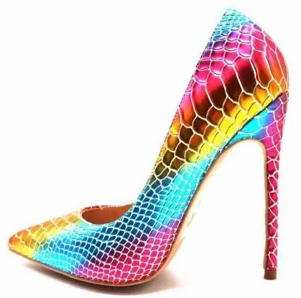 

Carpaton Gradient Color Woman Shoes Snake Pattern Leather Thin Heels Dress Shoe Sexy Pointed Toe Stiletto heels 12CM