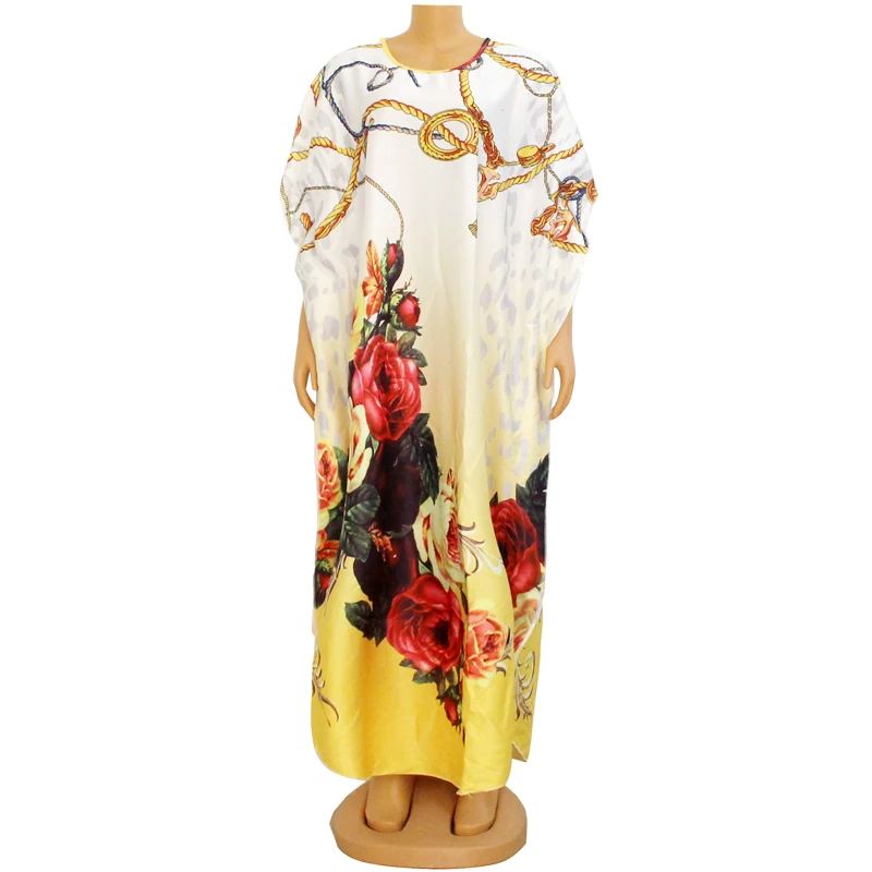 

Summer Floral Print Dresses Ladies Large Size O-neck Batwing Sleeve Long Elegant Boho African Loose Women Clothes