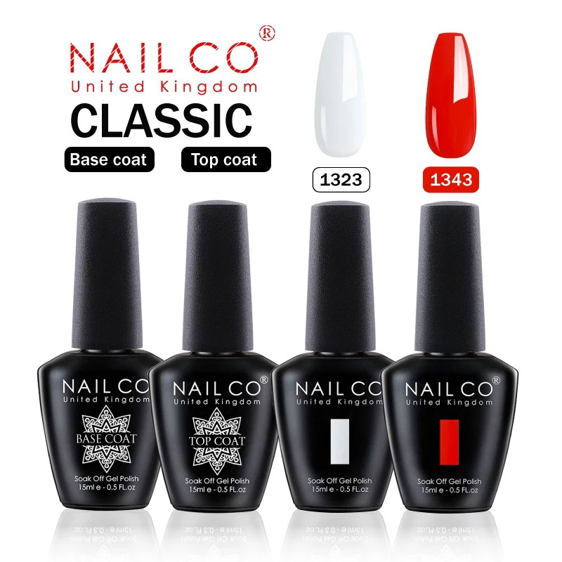 

NAILCO 4 шт., 15 мл, набор гель-лаков для ногтей, полуперманентный лак для дизайна ногтей, принадлежности для ногтей для профессионалов с верхним покрытием, базовое покрытие