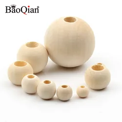 10-40mm Big Hole Natural Wooden Beads Lead-free Wood Round Balls For Jewelry Making Diy Teething Spacer Wood Crafts