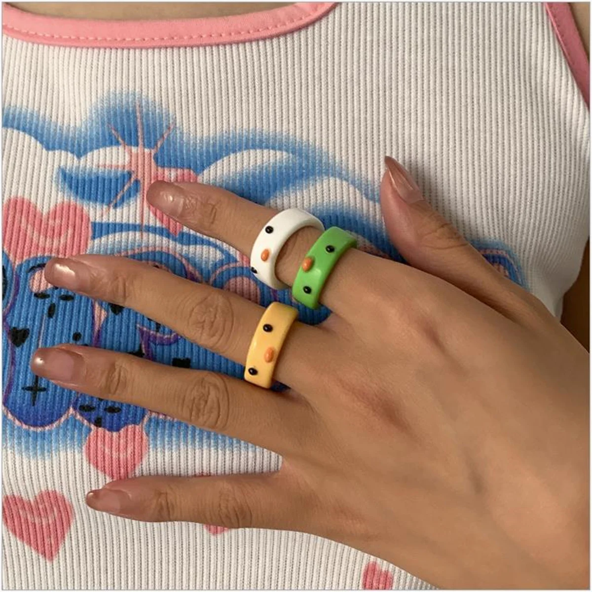 Acrylic Frog Ring Chick Resin Rings For Women Girls Simple Animal Aesthetic Jewelry Friendship Rings Greative Party Travel Gifts