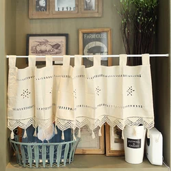 Retro American Country Cotton Linen Fabric, Short Shade Curtain for Bar, Kitchen and Door, Fashion Tassels