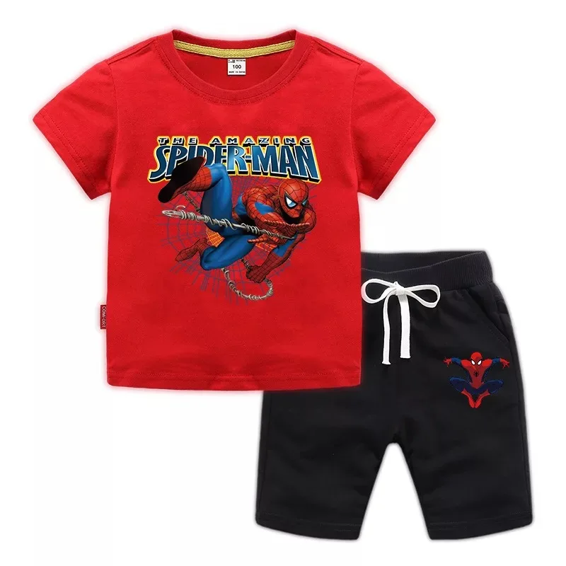 Conjunto de ropa de Spiderman para niños, camiseta con pantalones, trajes deportivos informales, chándal de 2 piezas, ropa de verano