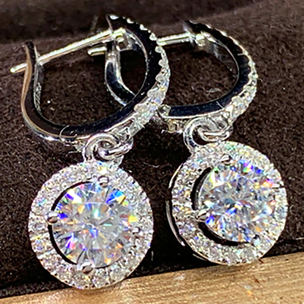 

Custom Solid 10K White Gold Women Drop Clip Hoop Earrings U Moissanite Diamonds 1 2 4 6 Ct Round Wedding Engagement Anniversary