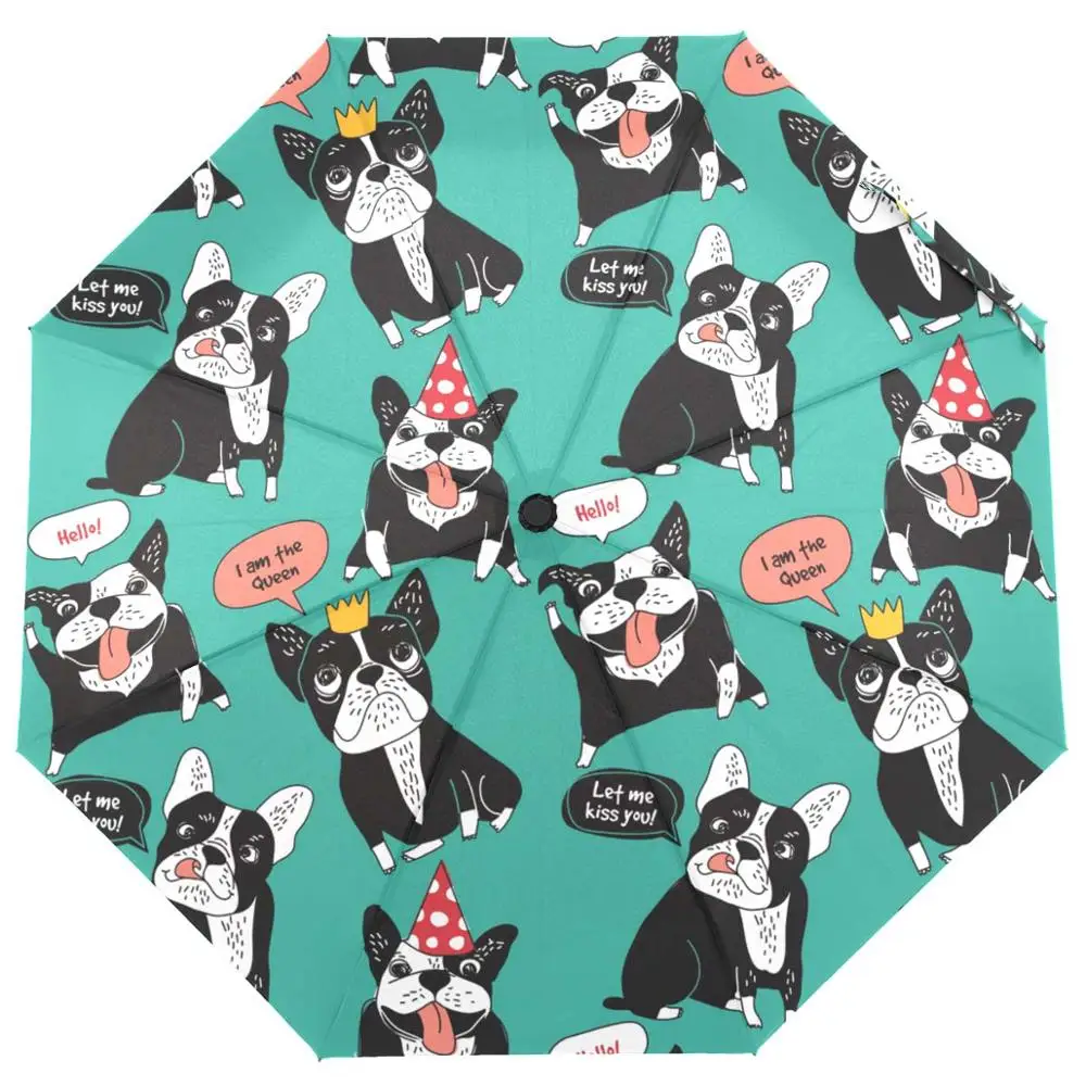 French Bulldog Umbrella Women's Automatic Umbrella Windproof Three Folding Rain Umbrella Male Travel Parasol Accept Customized