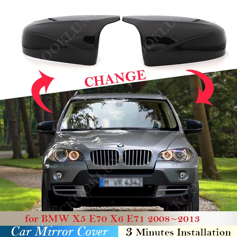 

High quality Mirror Cap Cover Rear View Side For BMW X6 E71 X5 E70 2008 ~2013 Car Black ABS shell 2012 2011 2009 car accessories