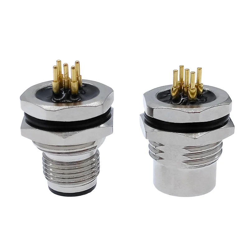 Front nut flange socket 4 5 8pin screw threaded male female M12 M16 waterproof connectors PCB sensor connector panel