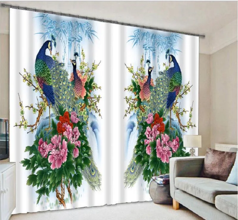 3D Window Curtain Luxury Blackout Curtains for Living Room Office Bedroom Drapes Customized Size Peacock Print