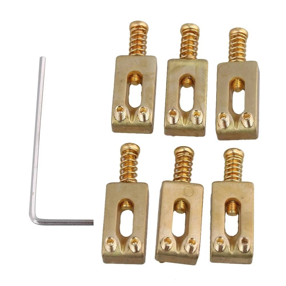 6 Pieces Brass Electric Guitar Bridge Saddles Gold Color with Wrench