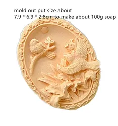 Bird Carved Soap Lily and Humming Pattern Handmade Soaps Mold Oval Craft Soap Making Silicone Mold