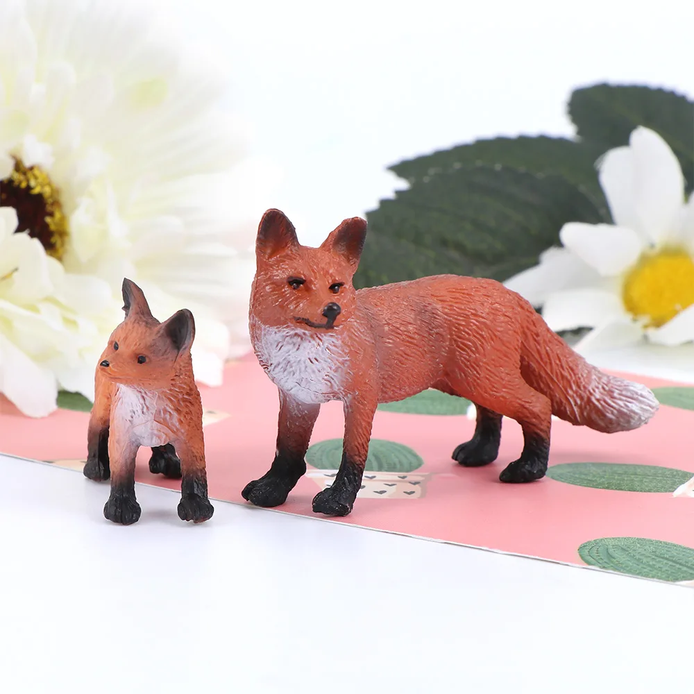 2pcs Mini Simulation Red Fox Model Family Garden Statue Ornaments Figurines Decoration Forest Style Home Decoration Accessories