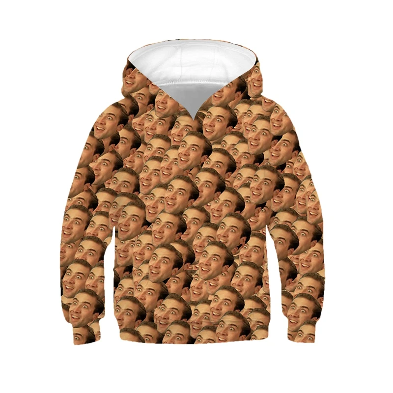 Jumeast Men Boys Girls 3D Print Children Hoodies Nicolas Cage Face Spring Autumn Coat Kids Fashion Cap Sport Pullover Sweatshirt