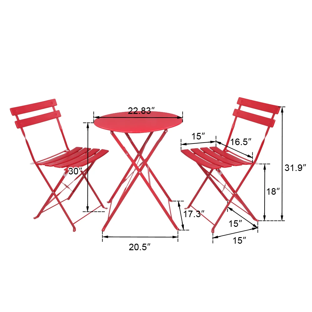 Two Colors Outdoor Furniture Set Iron Folding Three-Piece Set 2 Chairs 1 Table  Folding Chairs US Warehouse