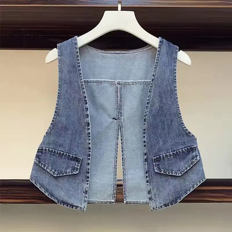 

2023 Fashion Design Women's Denim Vest Coat New Spring Autumn Loose Sleeveless Waistcoat Split Fork Jackets Coats Female Tops