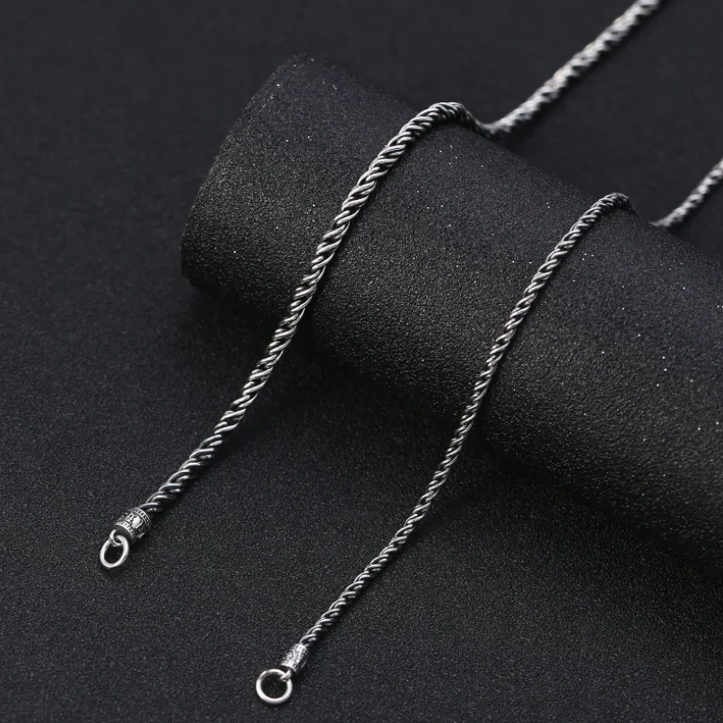 Unibabe Pure Silver 925 Sterling Silver Men Women Retro Thai Silver  2mm 3mm Twist Necklace S925 Real Silver Chain Necklace male