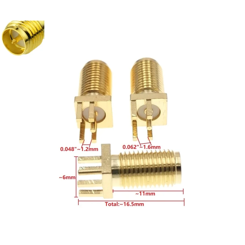 

100pcs PCB Mount LONG RP-SMA Female Coaxial Gold RF Straight Connector 0.062" 0.048"