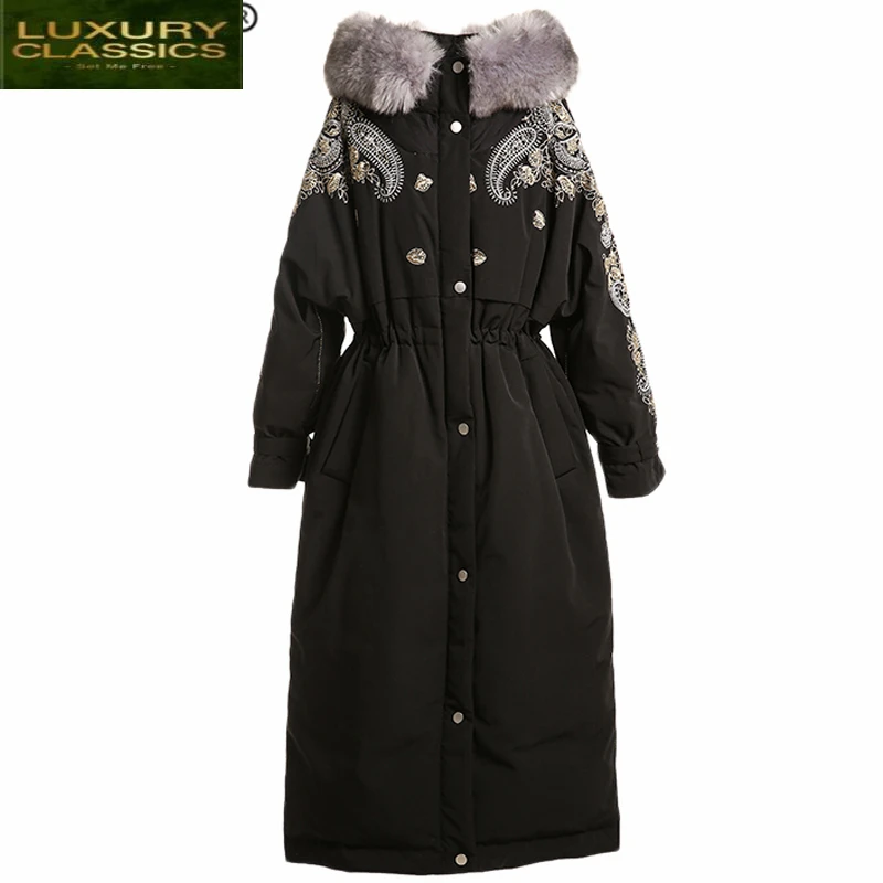 Female Coat Winter Down Embroidery Warm Duck Down Jacket Women Clothes 2021 Vintage Long Down Overcoat Hiver 51180545.