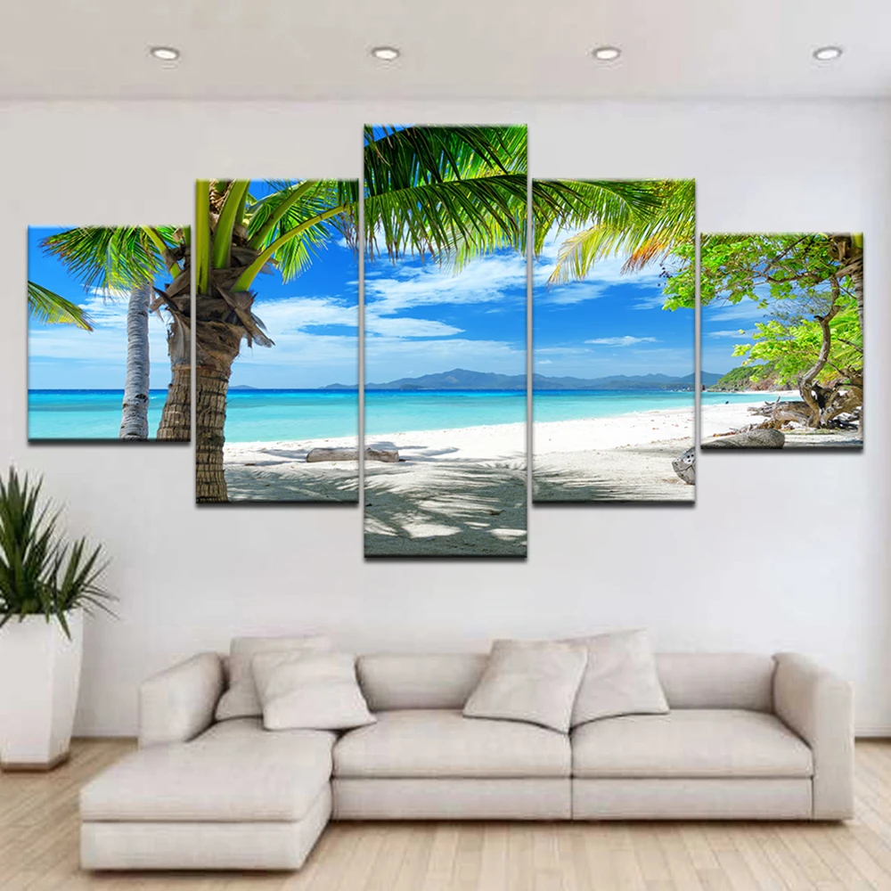 

5 Pieces Canvas Art Landscpae Maldives Islands Palm Tree Ocean Poster Painting Home Decor Living Room Wall Picture Print Bedroom