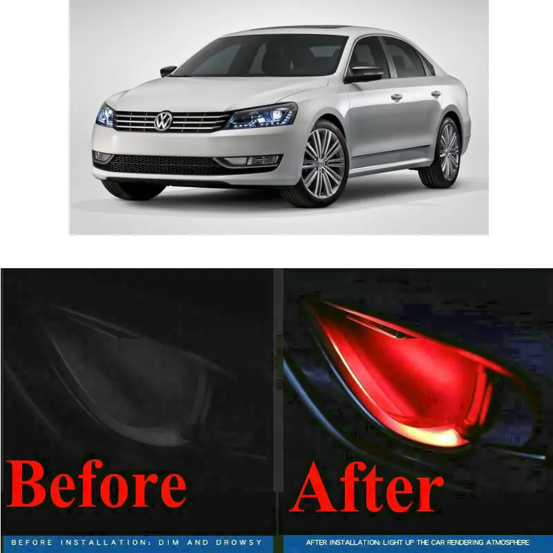 

4pc CF style stickers on cars interior inside door handle atmosphere lamp for vw polo passat b5 b6 golf 4 touran t5 tiguan