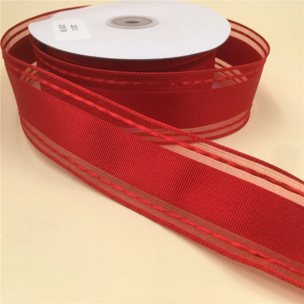 

38MM X 25 Yards Red Organza Stripes Wire Edge Ribbon for Birthday Decoration Gift Wrapping 1-1/2" N2211