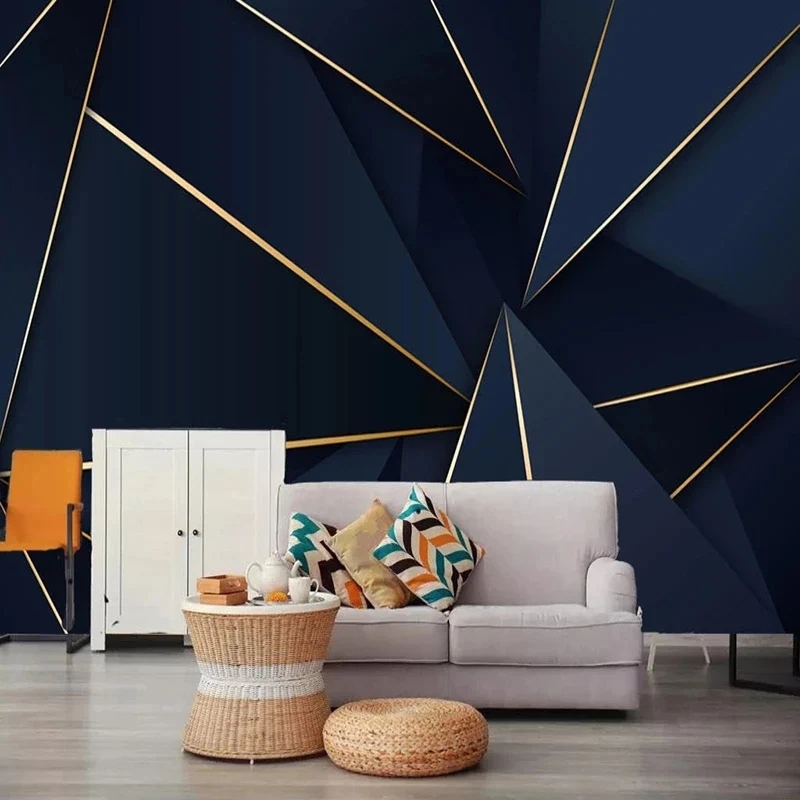 

Custom 3D Wallpaper Modern Fashion Light Luxury Abstract Golden Line Blue Background Wall Mural Living Room TV Sofa Papel Tapiz