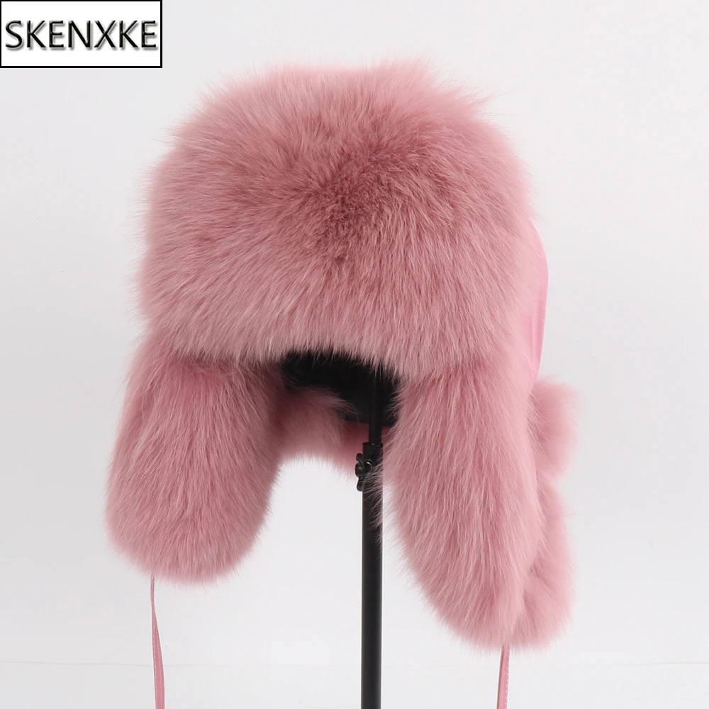 2024 New Women Natural Fox Fur Russian Ushanka Hats Winter Thick Warm Ears Fashion Bomber Hat Lady Genuine Real Fox Fur Cap