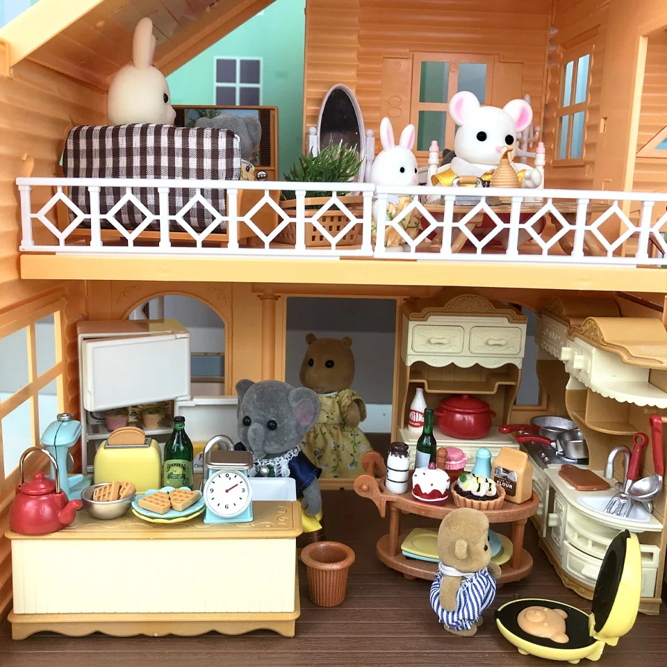 Children's Miniature Dollhouse Furniture Accessories 1/12 Baby Plush Dolls Forest Rabbit Family Diy Critter Toys For Girls Gift