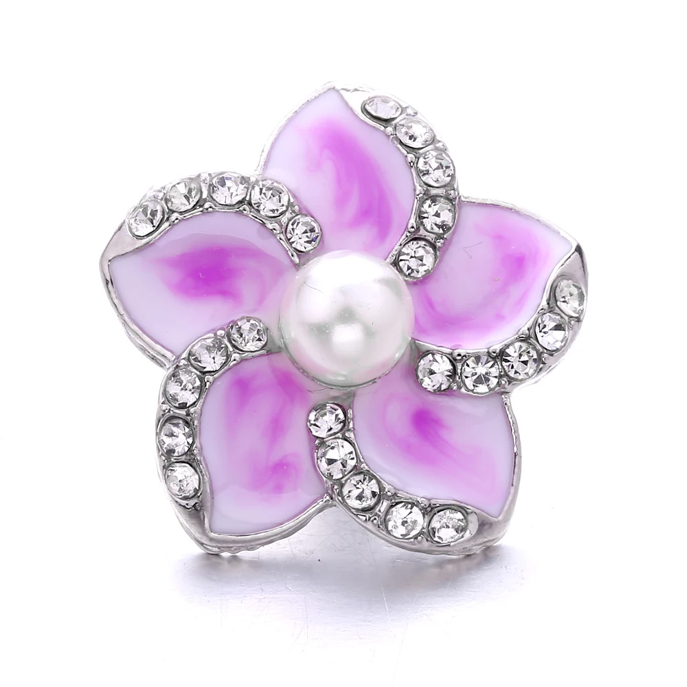 5pcs/lot Rhinestone Snap Button Purple Flower Snap Button Charm for Metal Snap Button Charm Fit 18mm Snap Jewelry For Women