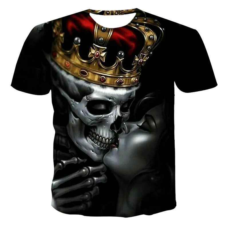 Fashion Summer T-Shirt Men 2021 3D Skull Printing Men\'s T-Shirt Breathable Streetwear Splicing Printing T Shirt Men Size XXS-6XL