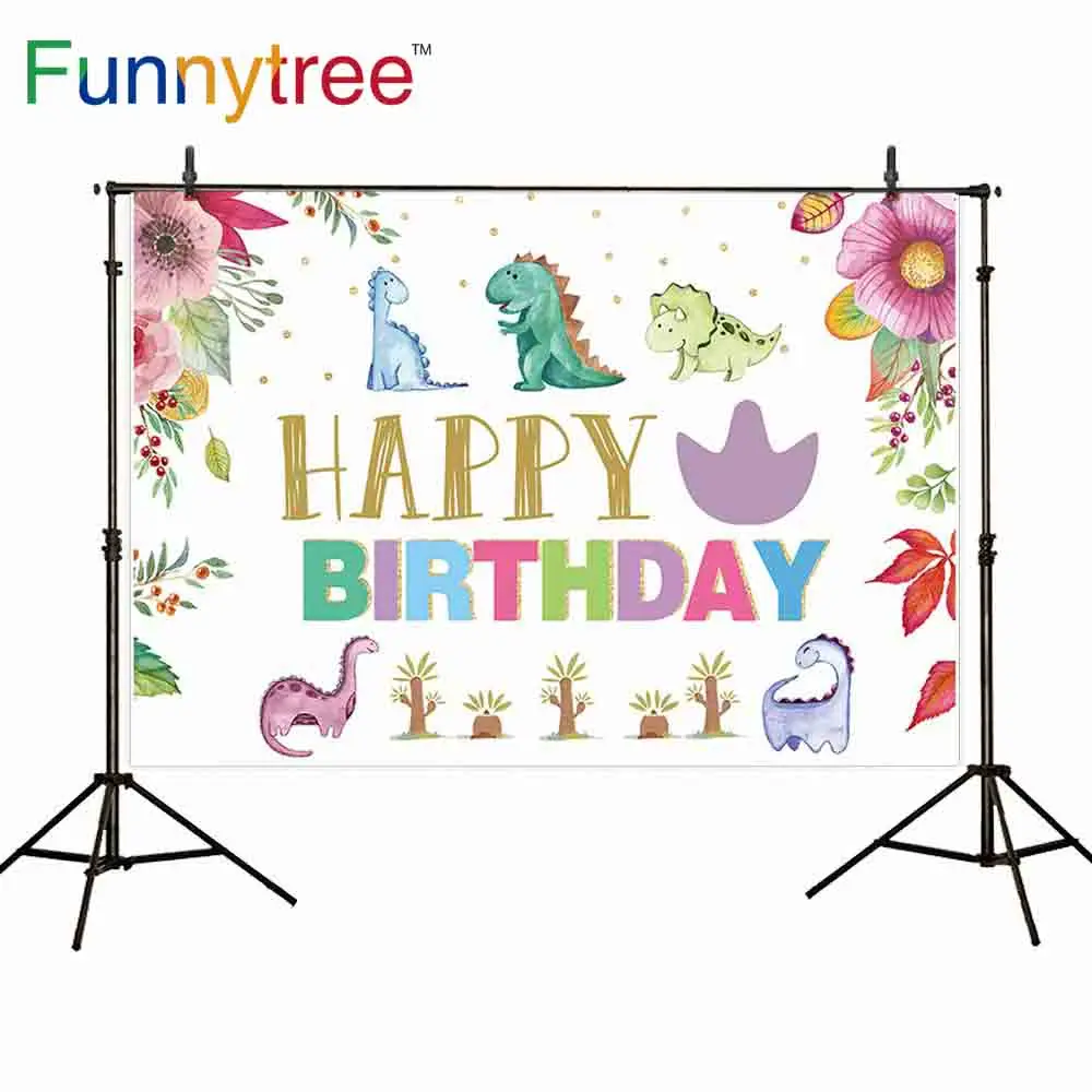 

Funnytree photography backdrop Jungle party dinosaur flower Cartoon tree Polka point background photocall photophone portrait