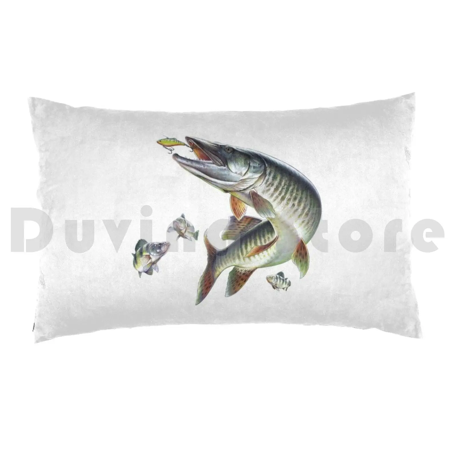 Muskie Fishing Pillow Case Printed 50x75 Muskie Muskellunge Fish Fishing Lures Perch Yellow Perch Collage