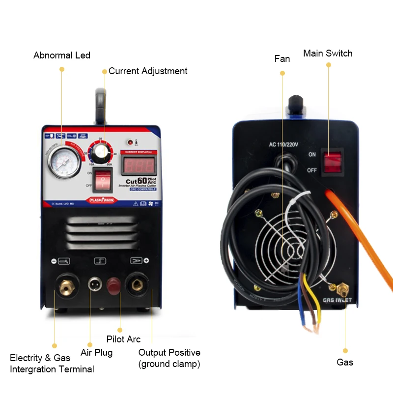 Pilot Arc Plasma Cutter CNC Non-Torch Plasma Cutting Machine 110/220v 60A, Work With CNC Tool Cut Metal Cleaning