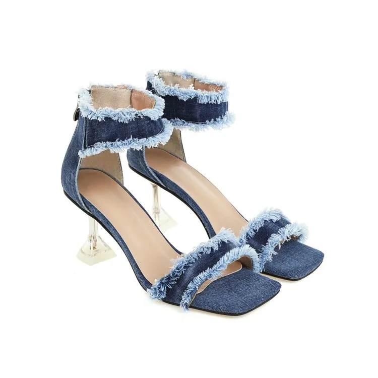 Oversize  Large size  Big Size Denim sandals  high heels sandals women shoes woman summer ladies