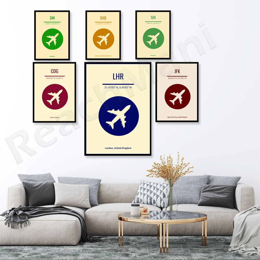 Airport Code Minimalist Travel Prints Canvas Painting Living Room Home Decoration Frameless Wall Painting