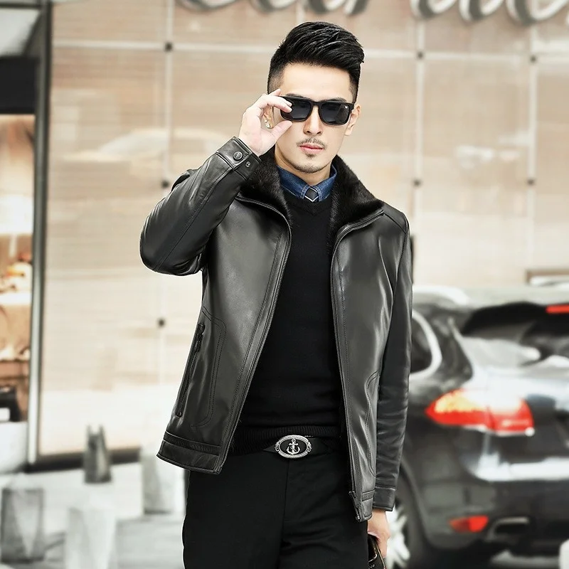 Wool Winter Liner Thick warm Business Casual Mens Jacket Genuine Leather Short Outerwear High Quality Sheepskin Coat Plus Size