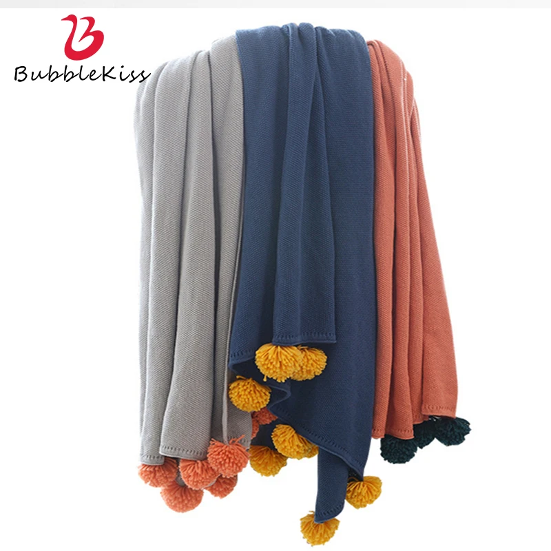 Bubble Kiss Fashion New Throw Blanket Solid Color Knitted Thread Bed Cover Blanket 800g Weighted Office Air Conditioning Blanket