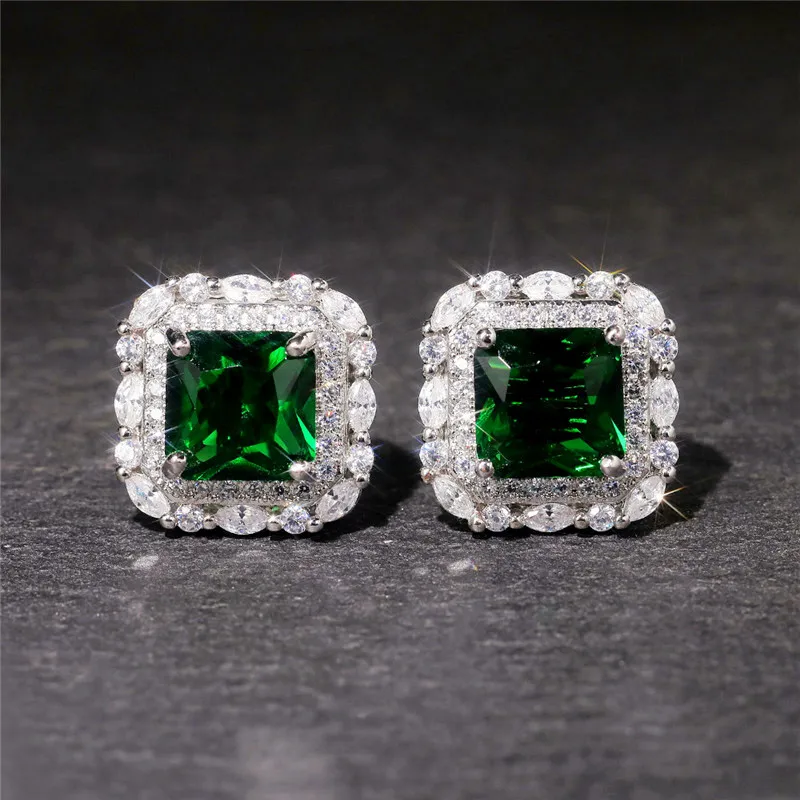 Huitan Vintage Grüne CZ Ohrstecker für Dame Dance Party Luxus Ohr Zubehör Jahrestag Geburtstag Geschenk frauen Schmuck Heißer