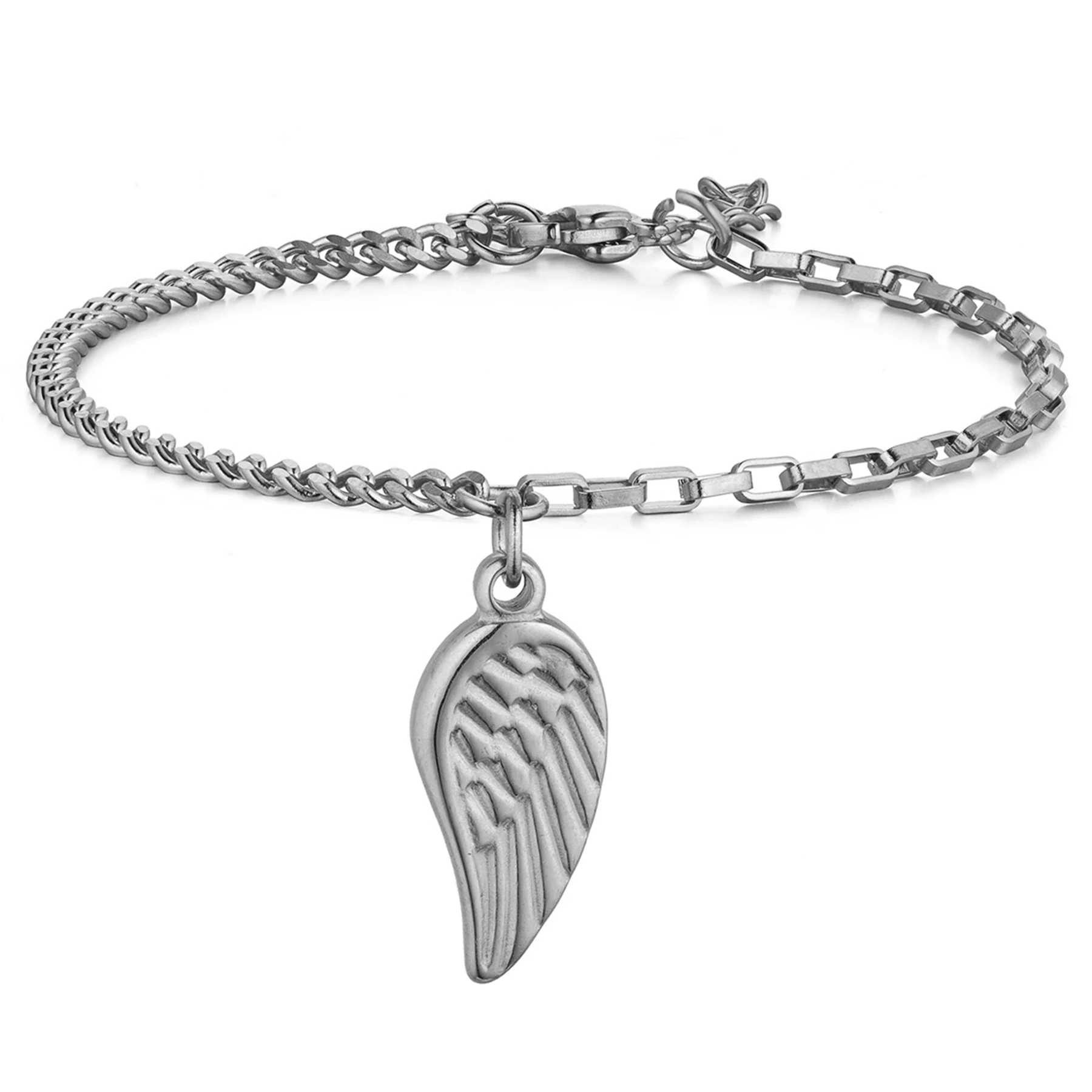 BONISKISS Angel Wings Charm Bracelets for Women Men Vintage Gothic Gold Silver Color Stainless Steel Bracelets Pulsera Jewelry