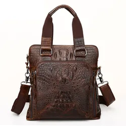 Fashion Crocodile Handbag for Men Genuine Leather A4 Paper Shoulder Bag Men's Vertial Travel Messenger Bag Male Briefcase Tote