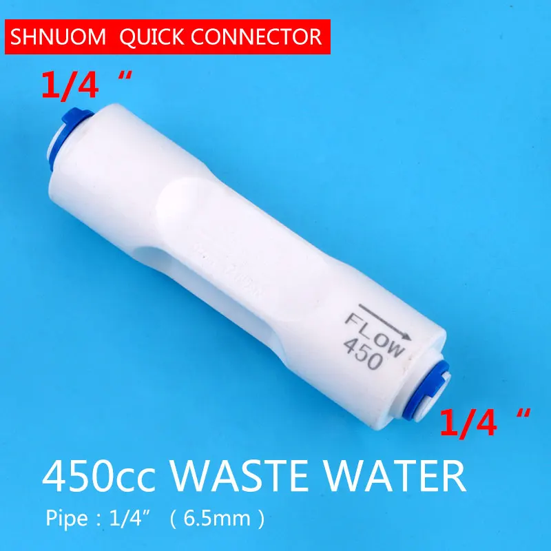 450CC Straight-through type Waste Water Flow Regulater Restrictor 1/4" OD Hose Reverse Osmosis Quick Connector Pipe Fittiing