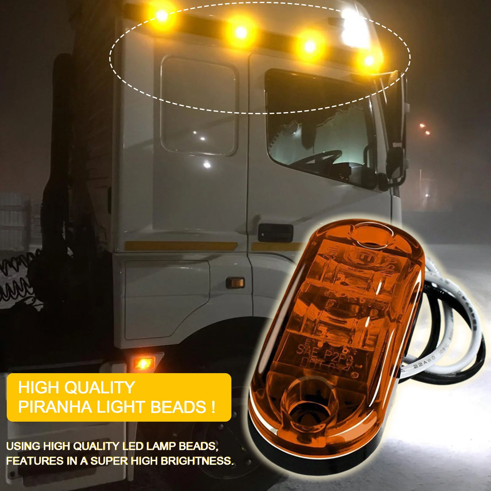 2 Pcs Durable Led Side Marker Lights for Trailer Trucks Caravan Side Clearance Marker Light Lamp Led Lorry Amber Red White