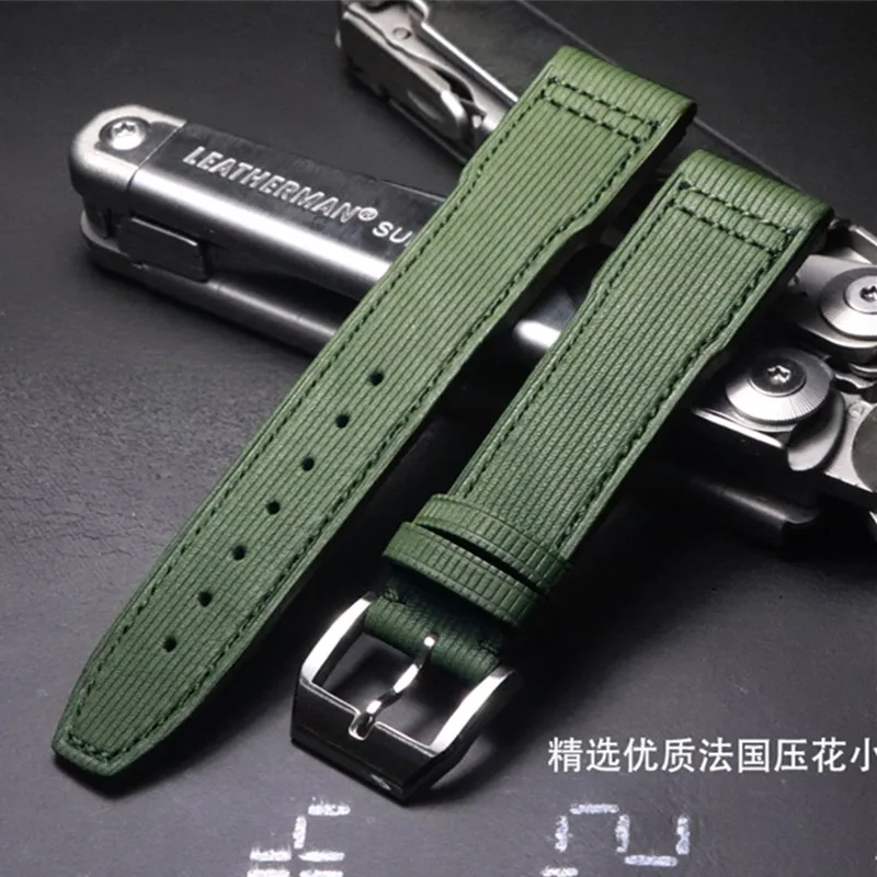 Men\'s Calf Leather Watch Band for IWC Pilot Mark XVIII IW327004 IW377714 Watch Strap 20 21 22mm Green Bracelet Bands for Man