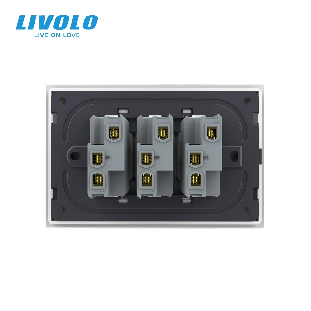 Livolo Swiss Standard Socket 3 Gang 13A,3pin Hole Wall Power Electric Plug Outlet, Toughened Crystal Glass Panel,110V-250V