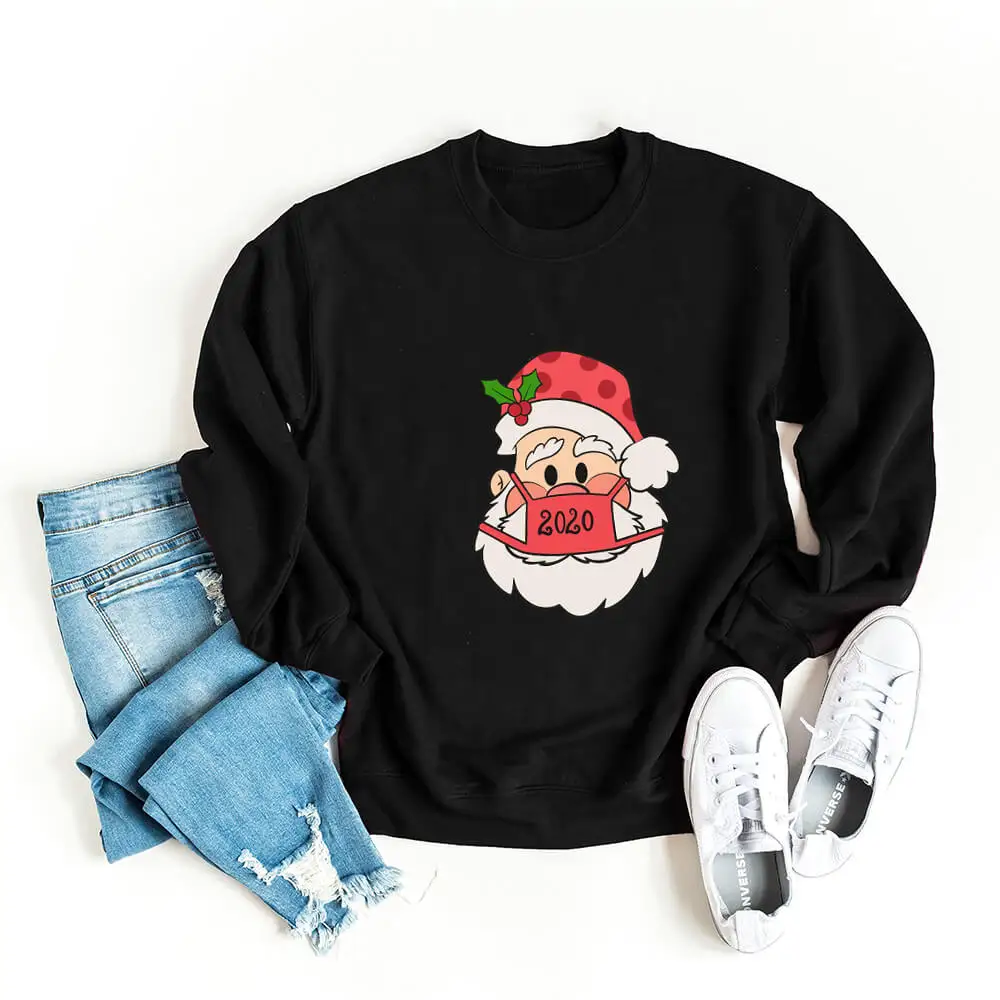 

2020 Santa 100%Cotton Colored Printed Christmas Sweatshirts New Arrival Long Sleeve Tops New Winter Tops New Year Gift