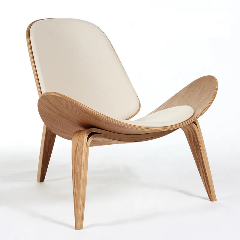 Hans Wegner Style Three-Legged Shell Chair Ash Plywood Fabric Upholstery Living Room Furniture Modern Lounge Shell Chair Replica