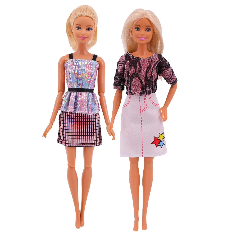 2 Cái/bộ Barbies Quần Áo Handmade Hoa Văn Hoạt Hình Áo Quần Short Đồng Nhất Đầm Phù Hợp Với 11.8Inch Barbies Búp Bê, BJD 30Cm Búp Bê, Đồ Chơi Cho Bé Gái