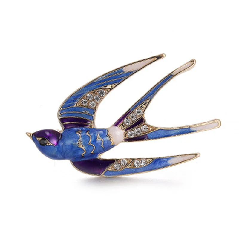 3 Colors Available Classic Enamel Swallow Brooches for Women Rhinestone Scarf Pins Christmas Gift Banquet Weddings Accessories