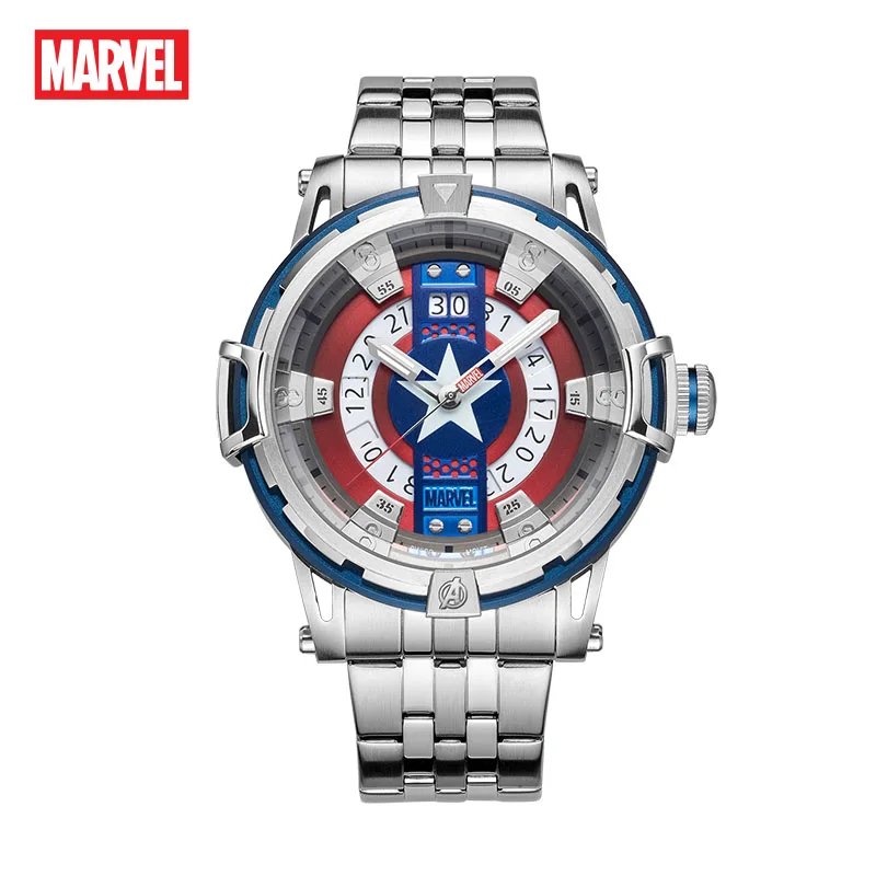 Disney Marvel Captain America Shell Mens Swiss RONDA Quartz Movement Casual Wristwatch Sapphire Crystal 5 Bar Luminous Calendar