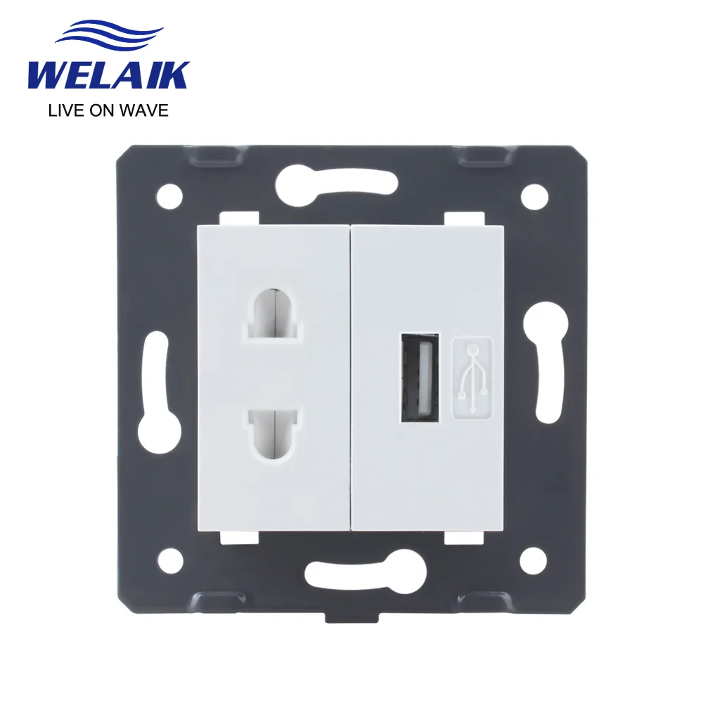 WELAIK EU Standard  2-hole Multi-function 5V 2100mA 2.1A USB Wall Socket DIY Parts  Without Glass-Panel  45*45mm A8TSUSW